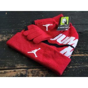 Jordan Kids Red Jumpman 2 pcs Beanie Gloves Set 9A0575-R788 Youth Size